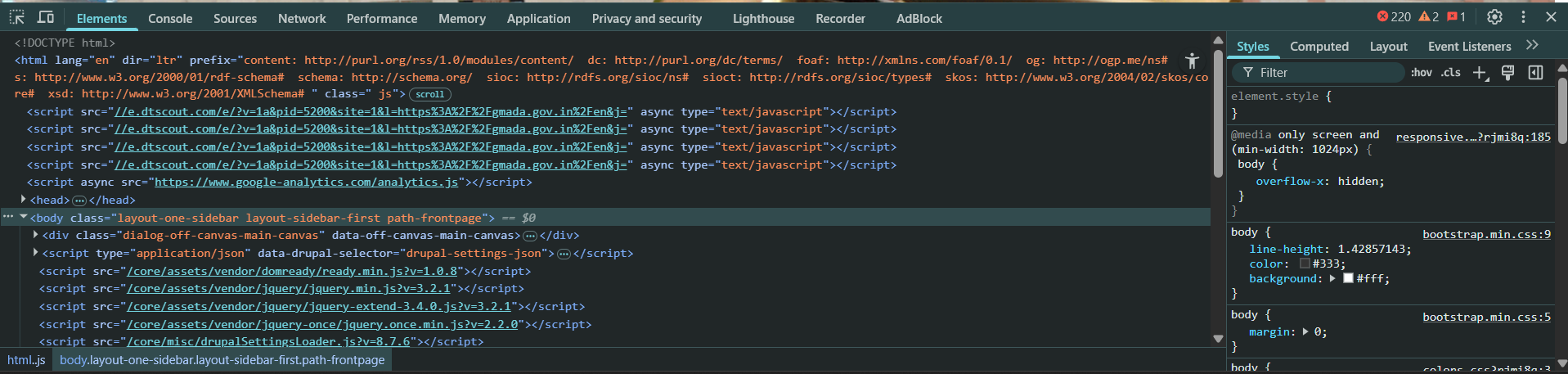 Elements Google Chrome Developer Tools